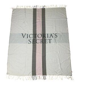 Victorias Secret Striped Throw Blanket With Fringe